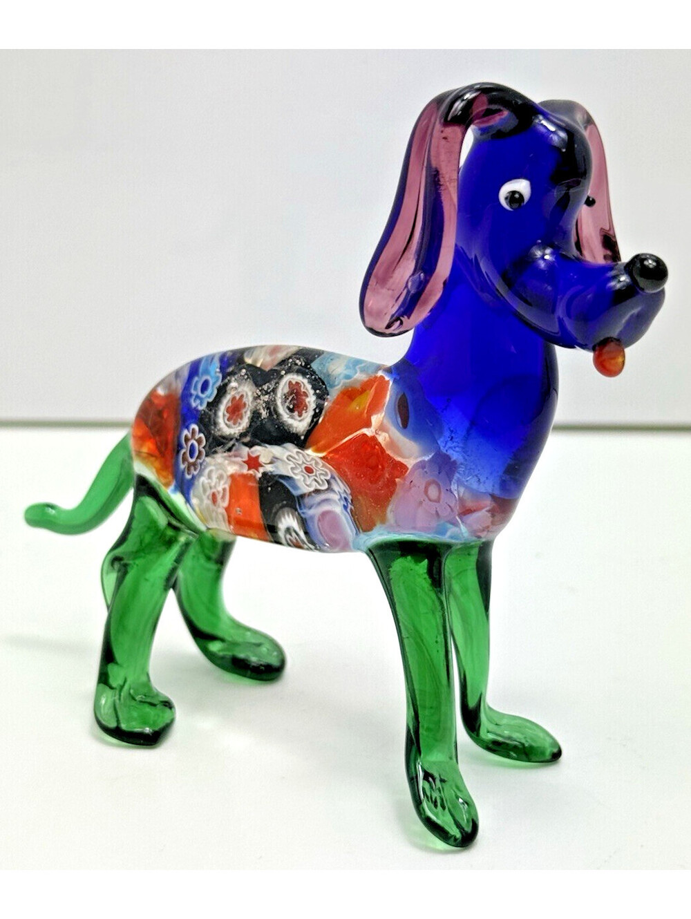 OOAK Blown Art Glass Dog Puppy Figurine Handmade Blue 3.5"H